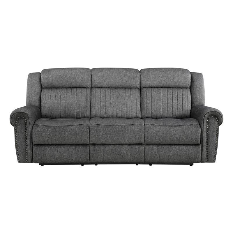 Lexicon Brennen Wood & Microfiber Power Double Reclining Sofa in Charcoal