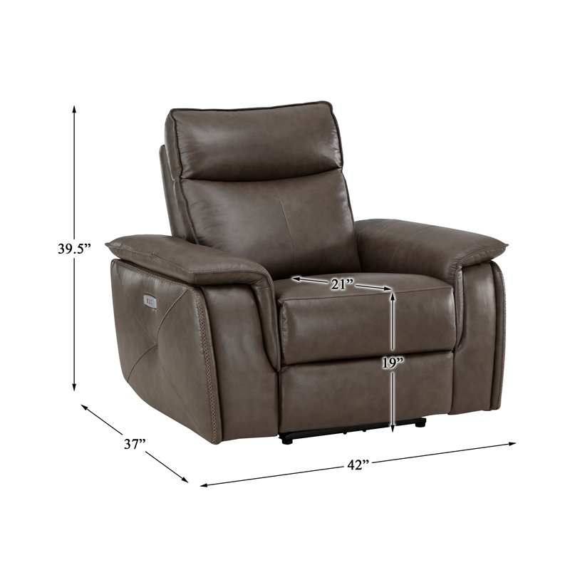 Lexicon Maroni Leather Power Reclining Chair with Power Headrest in Dark Brown