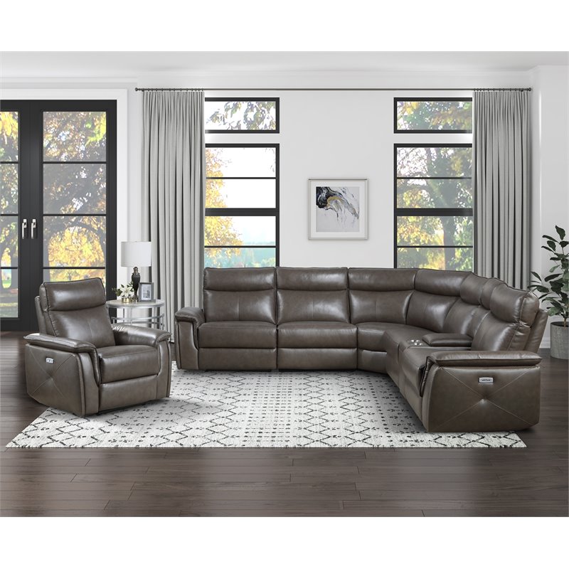 Lexicon Maroni Leather Power Reclining Chair with Power Headrest in Dark Brown