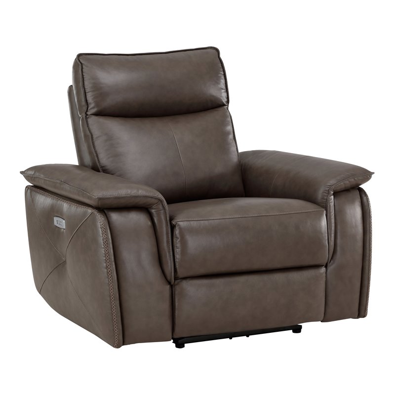 Lexicon Maroni Leather Power Reclining Chair with Power Headrest in Dark Brown
