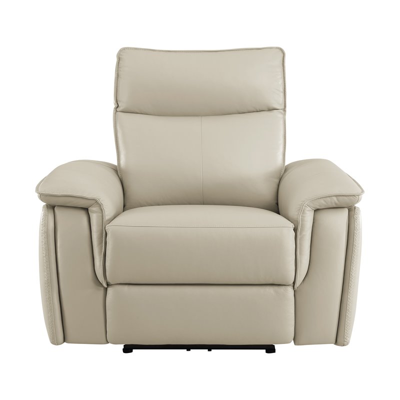 Lexicon Maroni Wood & Leather Power Reclining Chair with Power Headrest in Beige