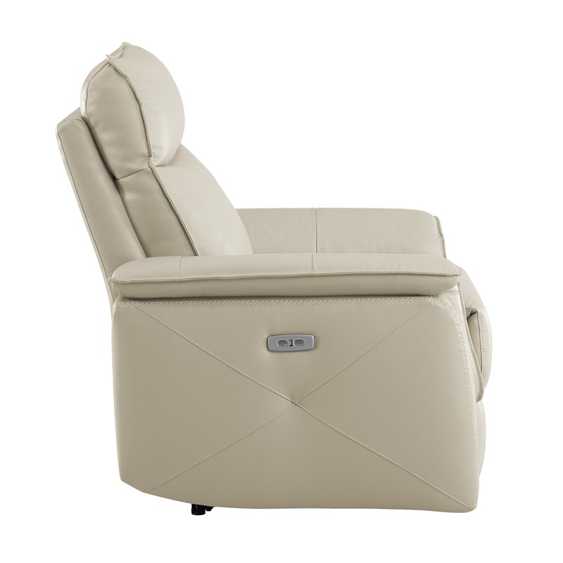 Lexicon Maroni Wood & Leather Power Reclining Chair with Power Headrest in Beige