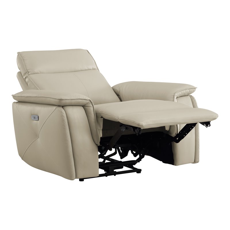 Lexicon Maroni Wood & Leather Power Reclining Chair with Power Headrest in Beige