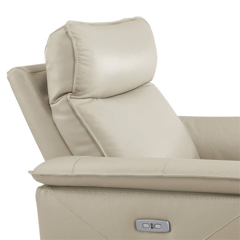 Lexicon Maroni Wood & Leather Power Reclining Chair with Power Headrest in Beige