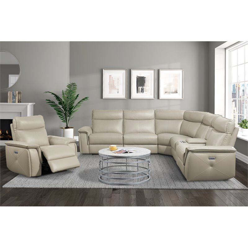 Lexicon Maroni Wood & Leather Power Reclining Chair with Power Headrest in Beige