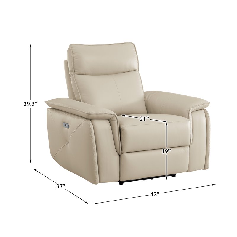 Lexicon Maroni Wood & Leather Power Reclining Chair with Power Headrest in Beige