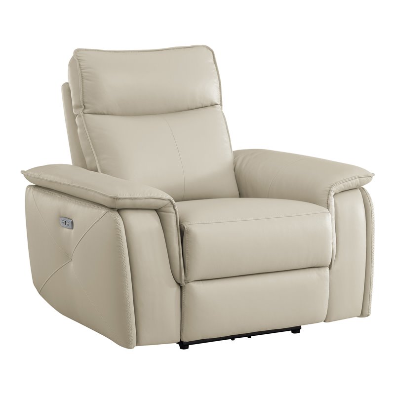 Lexicon Maroni Wood & Leather Power Reclining Chair with Power Headrest in Beige