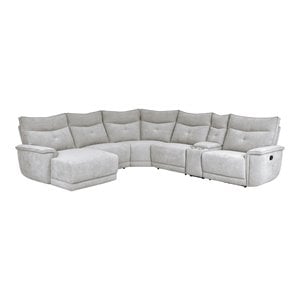 Lexicon Tesoro 6-Piece 1 Recliner Wood & Fabric Sectional Set in Mist Gray
