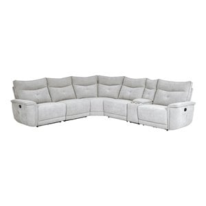 Lexicon Tesoro 6-Piece 3 Recliner Wood & Fabric Sectional Set in Mist Gray