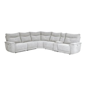 Lexicon Tesoro 6-Piece 3 Recliner Wood & Fabric Power Sectional Set in Mist Gray