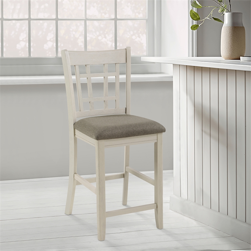 Lexicon Junipero Antique White Full Back Counter Height Chair (Set of 2)