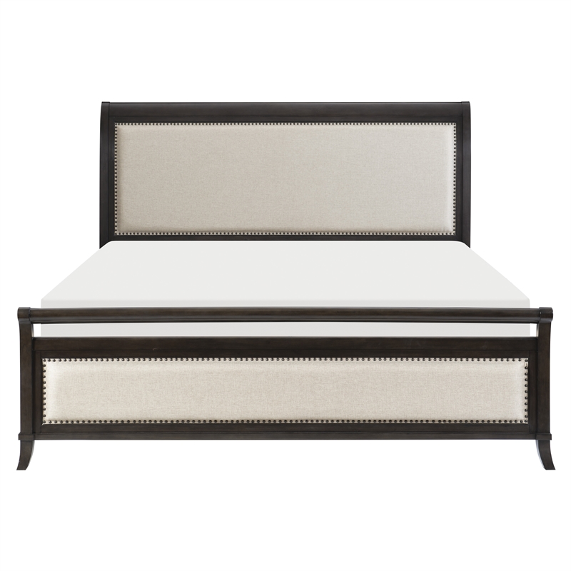 Lexicon Hebron EKing Bed with Upholstered Headboard in Dark Cherry/Beige