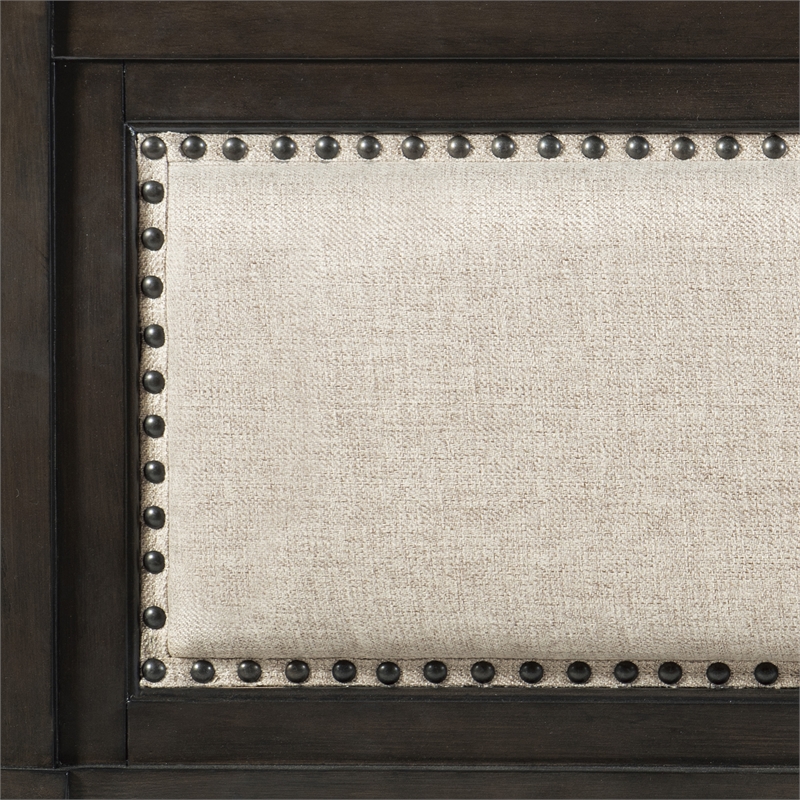 Lexicon Hebron EKing Bed with Upholstered Headboard in Dark Cherry/Beige