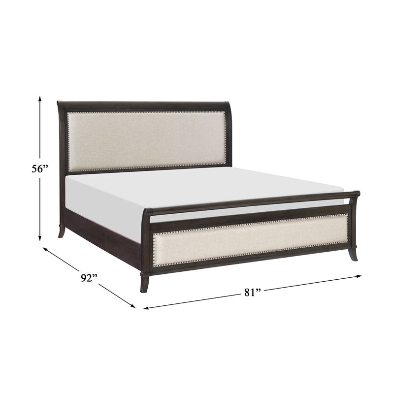 Lexicon Hebron EKing Bed with Upholstered Headboard in Dark Cherry/Beige