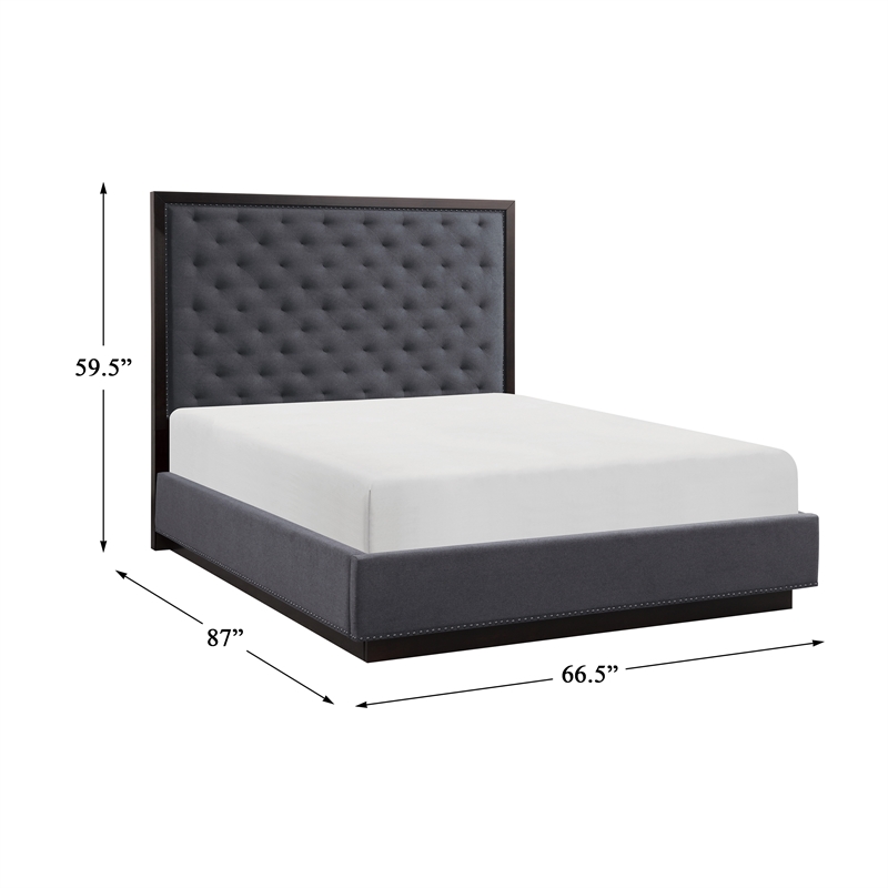Lexicon Larchmont Asian Hardwood Queen Bed in Charcoal