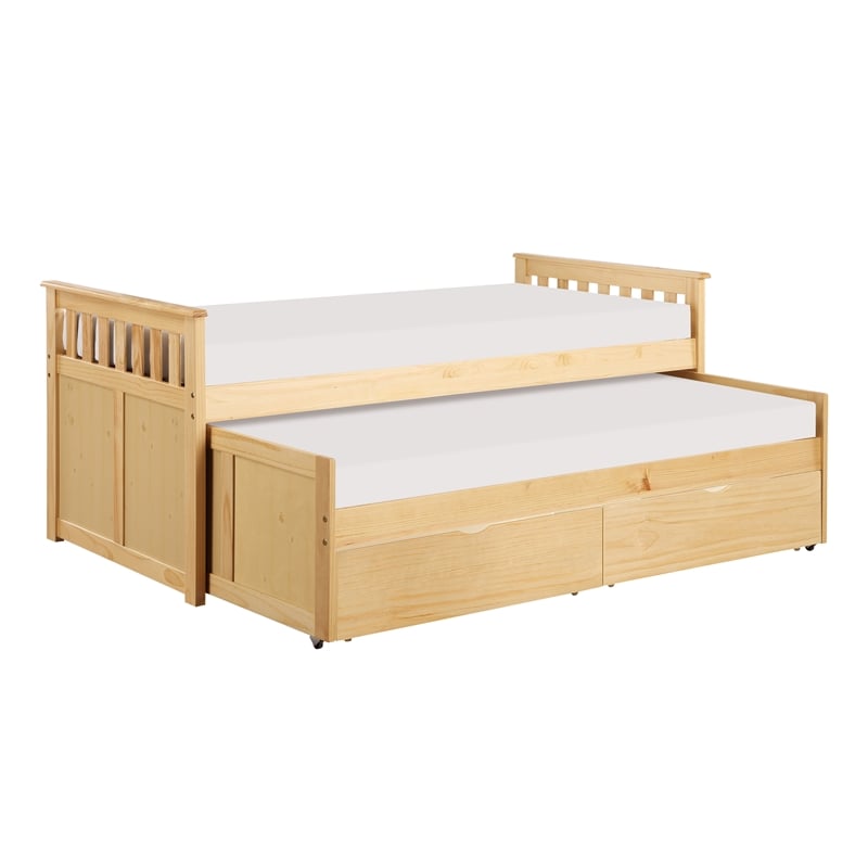 Lexicon Contemporary Wood Twin/Twin Bed with Storage Boxes in Natural Pine