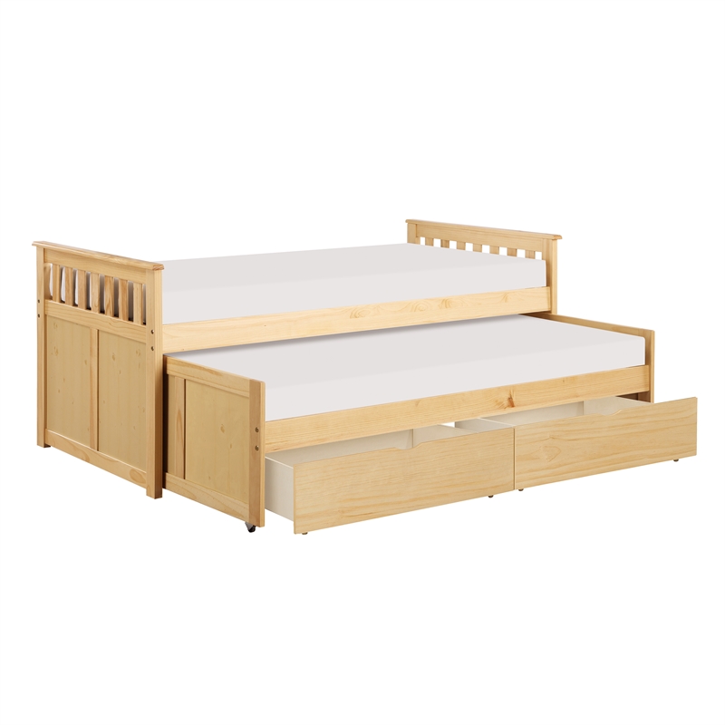 Lexicon Contemporary Wood Twin/Twin Bed with Storage Boxes in Natural Pine
