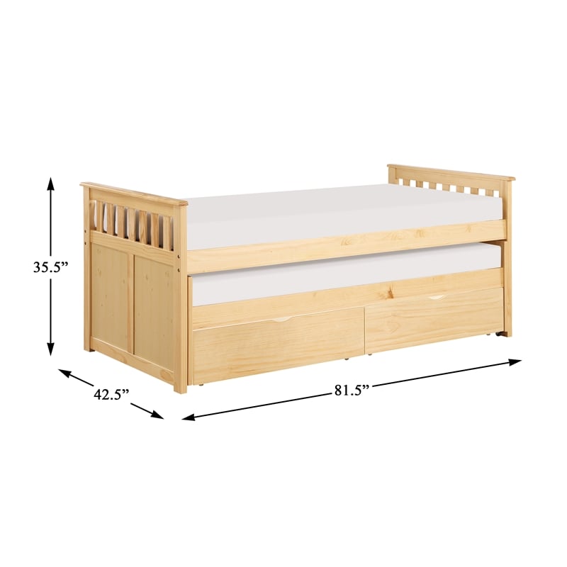 Lexicon Contemporary Wood Twin/Twin Bed with Storage Boxes in Natural Pine