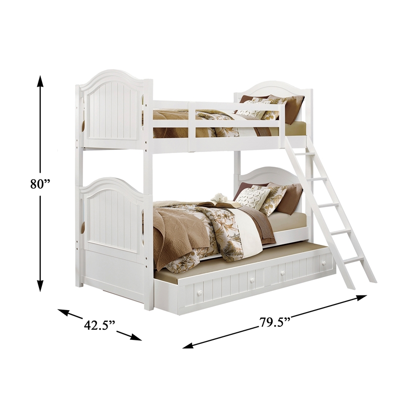 Lexicon Traditional Wood MDF Board Twin/Twin Bunk Bed with Twin Trundle in White