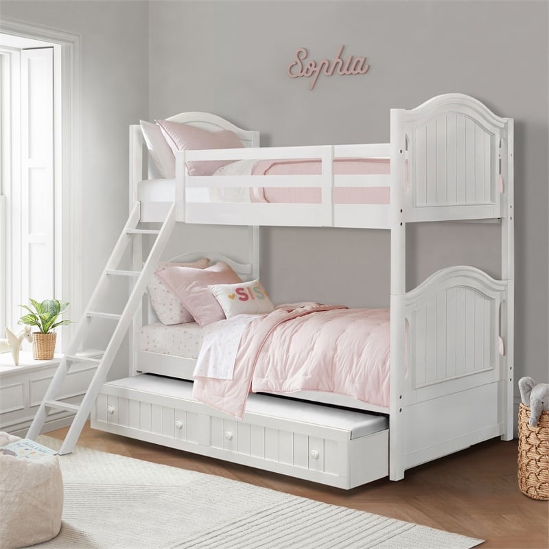 Lexicon Traditional Wood MDF Board Twin/Twin Bunk Bed with Twin Trundle in White