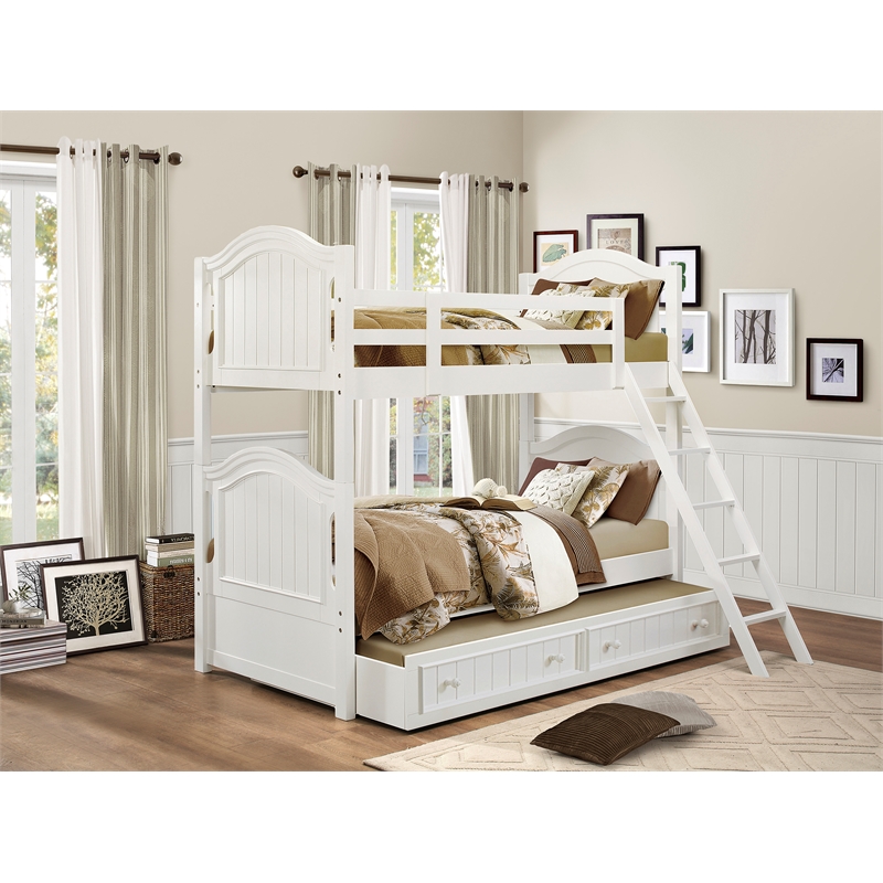 Lexicon Traditional Wood MDF Board Twin/Twin Bunk Bed with Twin Trundle in White