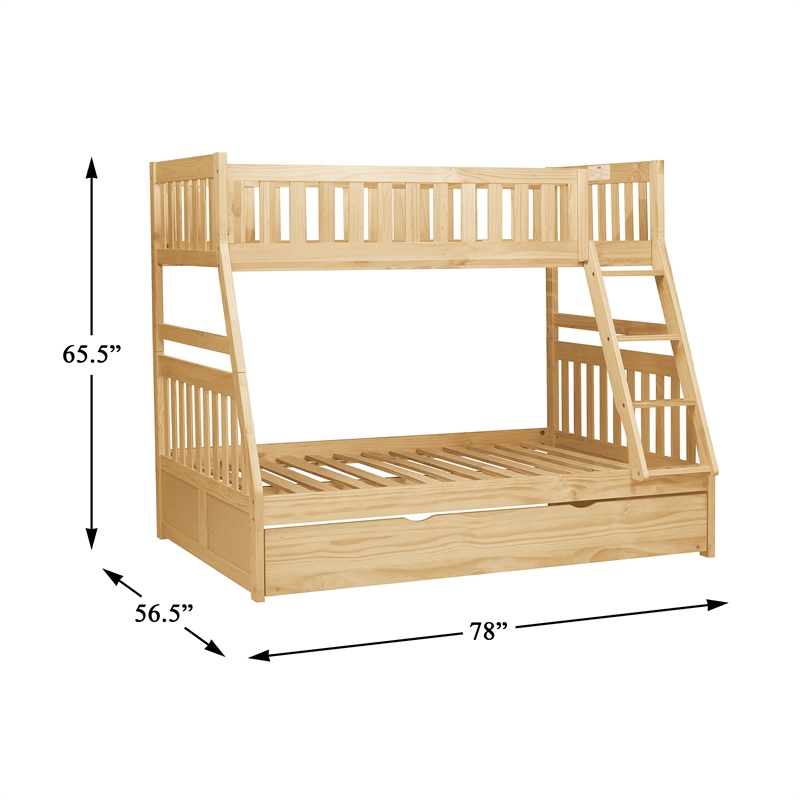 Lexicon Bartly Pine Wood Twin/Full Bunk Bed with Twin Trundle in Natural Pine