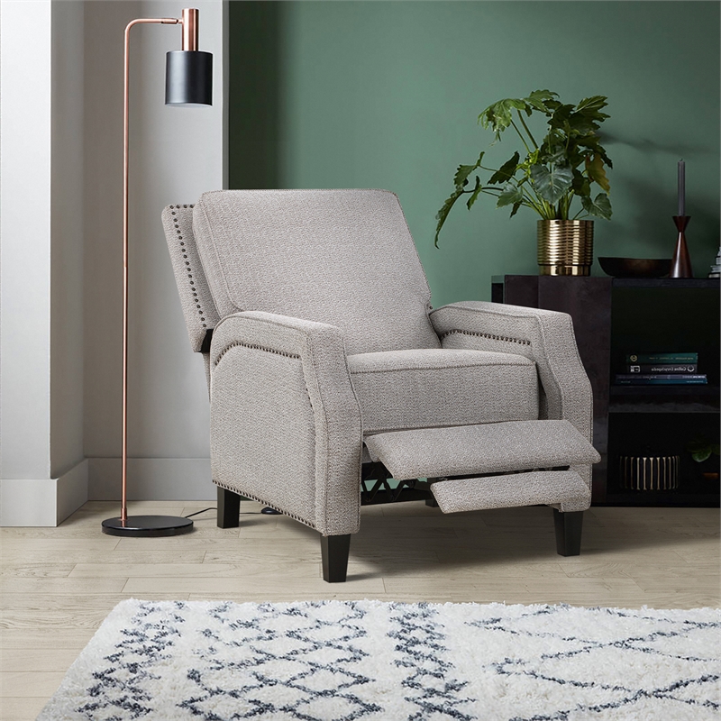 Lexicon Berenson Fabric Upholstered Push Back Recliner in Coconut Color