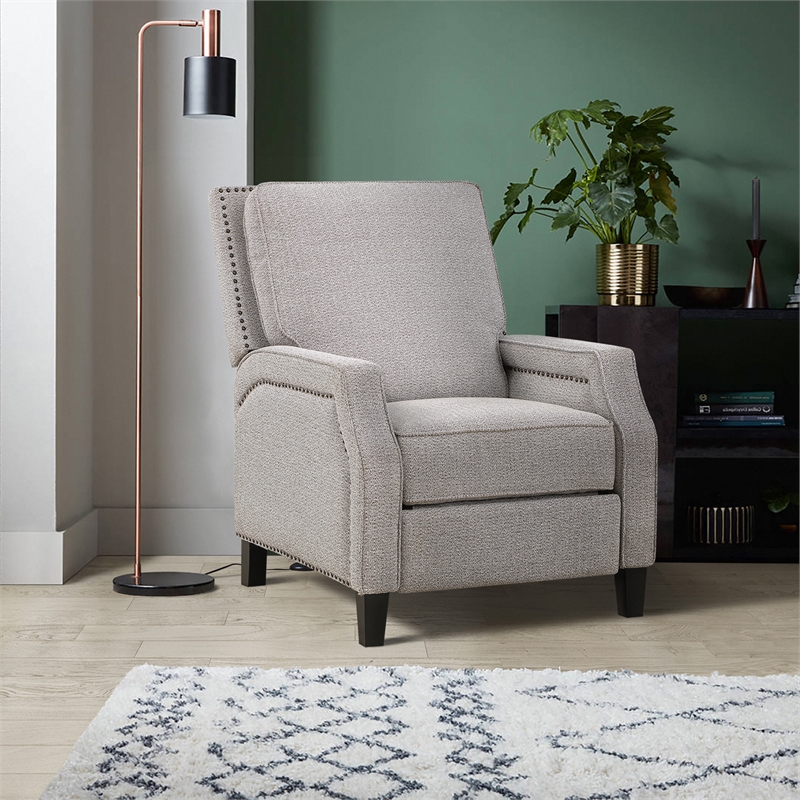 Lexicon Berenson Fabric Upholstered Push Back Recliner in Coconut Color