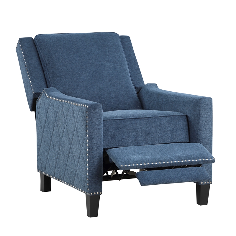 Lexicon Banks Fabric Upholstered Push Back Recliner in Blue Color