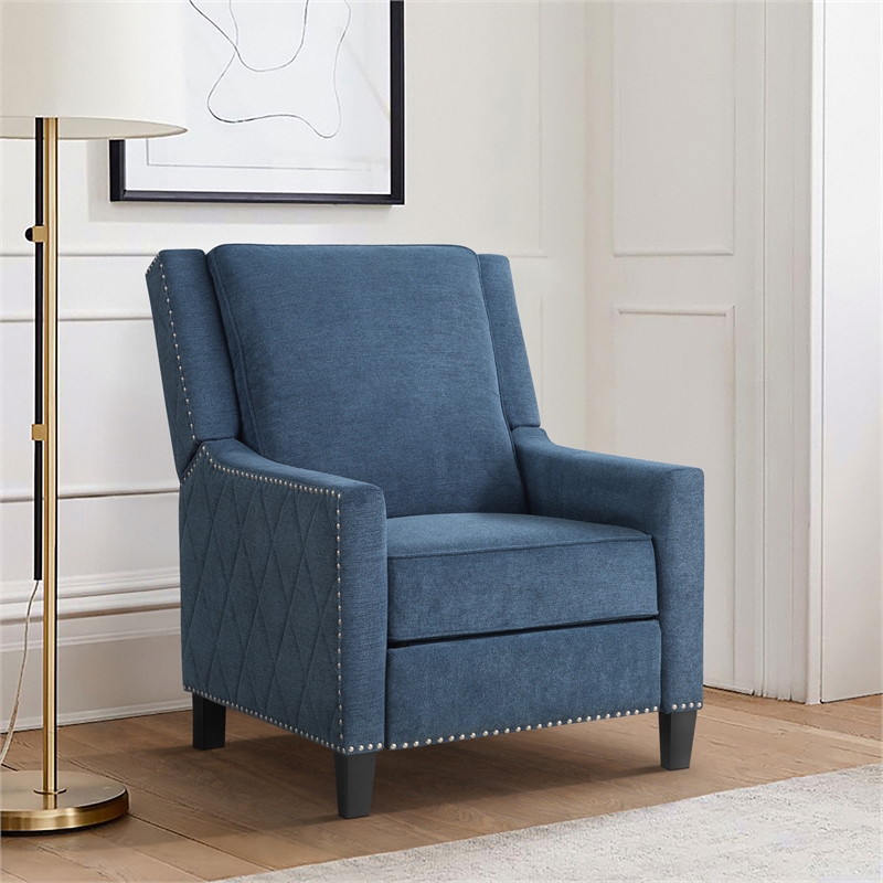 Lexicon Banks Fabric Upholstered Push Back Recliner in Blue Color