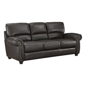 Lexicon Foxborough 21.5&quot Traditional Plywood and Leather Sofa in Dark Brown