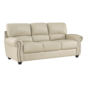 Lexicon Foxborough 21.5&quot Traditional Plywood and Leather Sofa in Cream