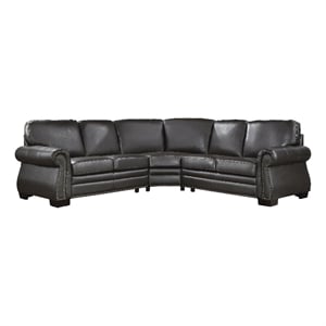 Lexicon Wareham 3-Piece Traditional Plywood and Leather Sectional in Brown