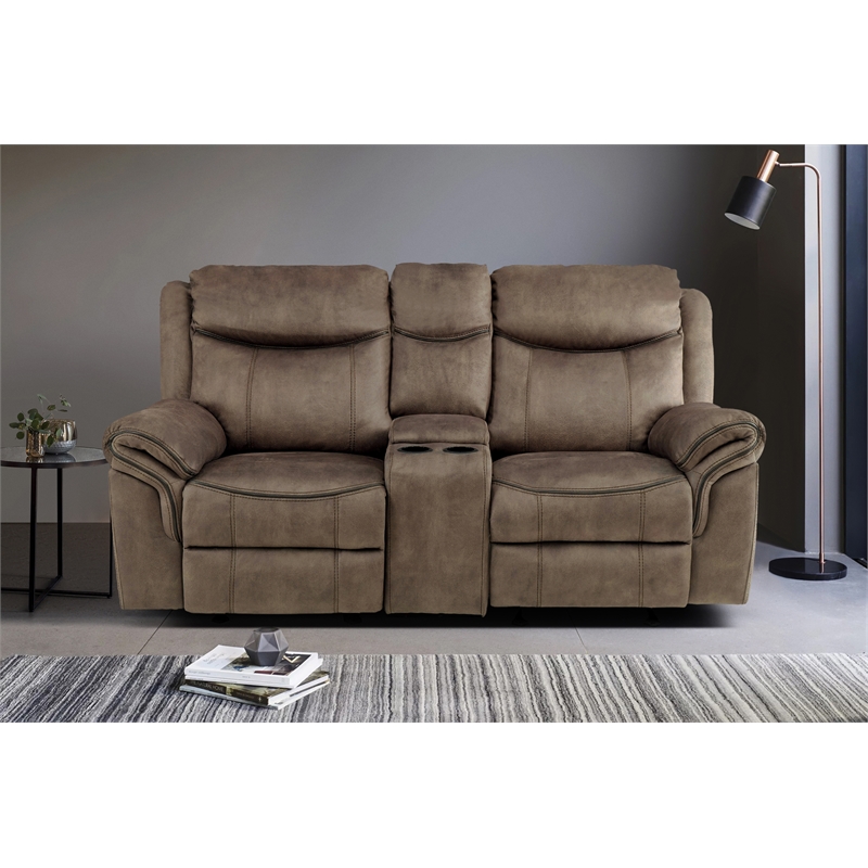 Lexicon Aram Microfiber 2-Piece Upholstered Manual Reclining Sofa Set in Brown