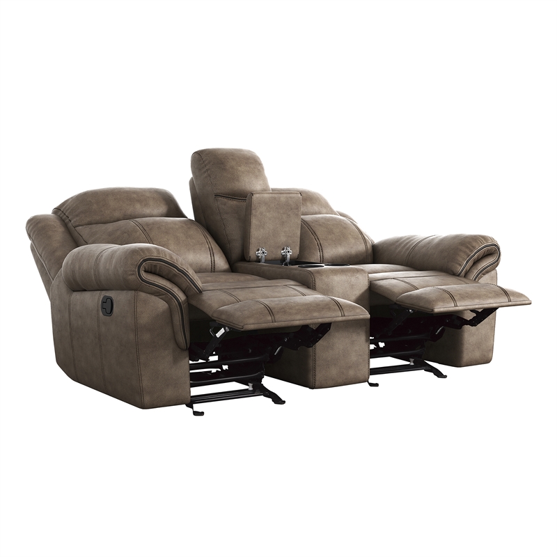 Lexicon Aram Microfiber 2-Piece Upholstered Manual Reclining Sofa Set in Brown