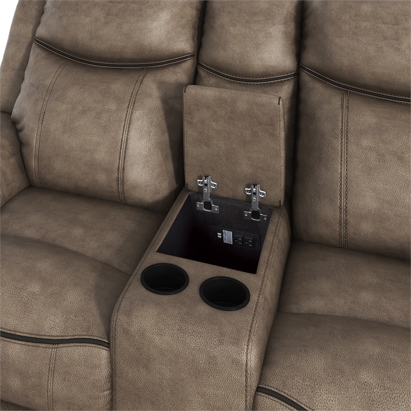 Lexicon Aram Microfiber 2-Piece Upholstered Manual Reclining Sofa Set in Brown