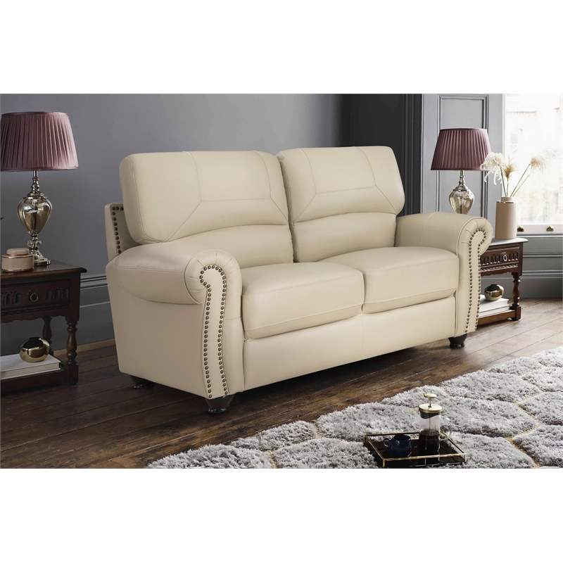 Lexicon Foxborough Leather 2-Piece Upholstered Sofa Set in Cream