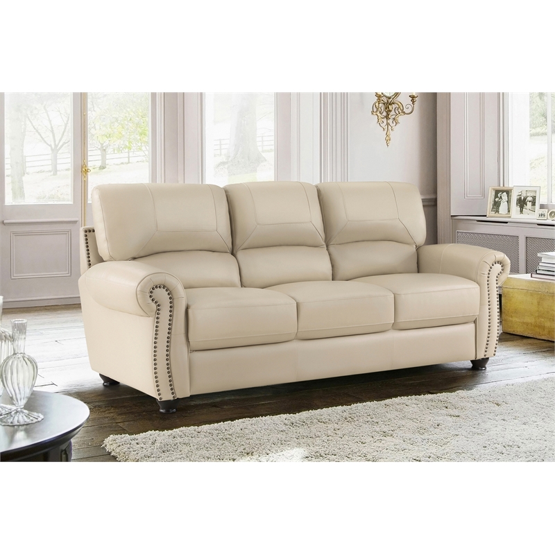 Lexicon Foxborough Leather 2-Piece Upholstered Sofa Set in Cream