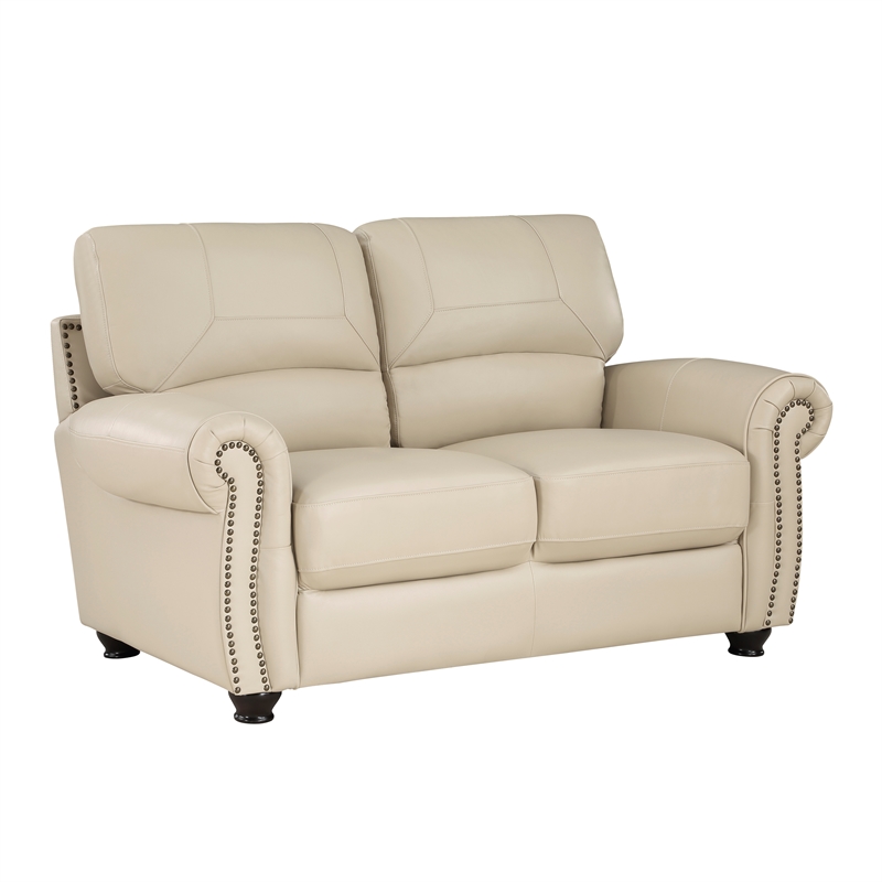 Lexicon Foxborough Leather 2-Piece Upholstered Sofa Set in Cream
