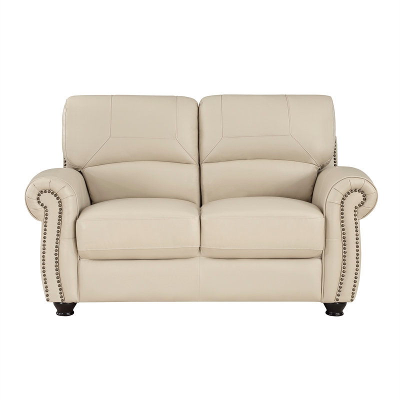 Lexicon Foxborough Leather 2-Piece Upholstered Sofa Set in Cream