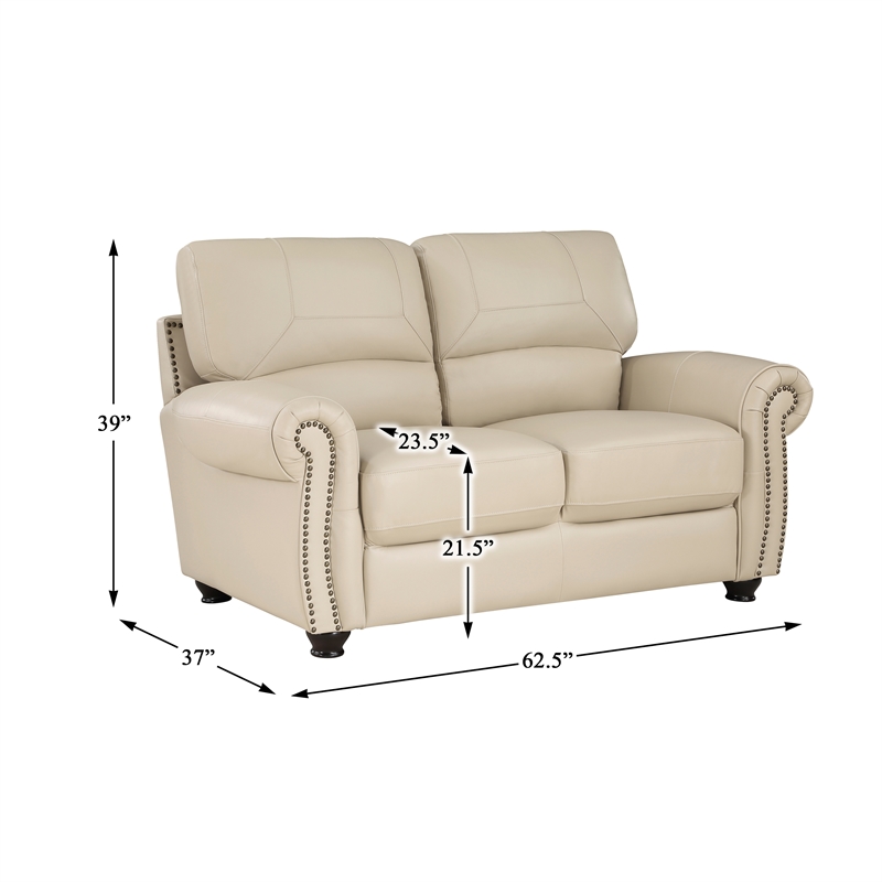 Lexicon Foxborough Leather 2-Piece Upholstered Sofa Set in Cream