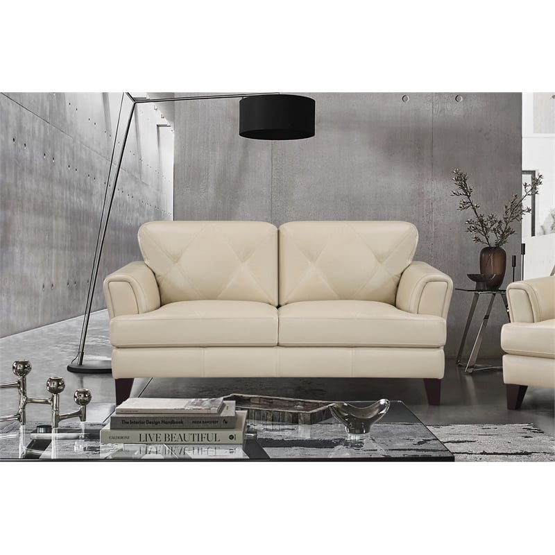 Lexicon Thierry Leather 2-Piece Upholstered Sofa Set in Cream