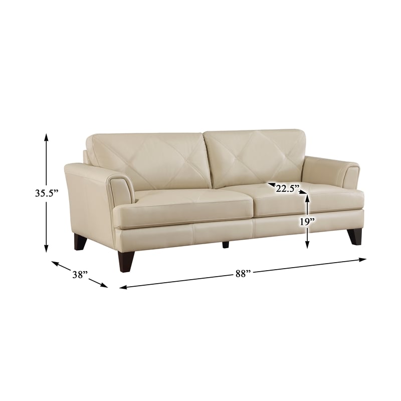 Lexicon Thierry Leather 2-Piece Upholstered Sofa Set in Cream