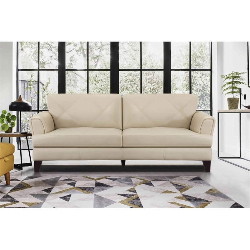 Lexicon Thierry Leather 2-Piece Upholstered Sofa Set in Cream