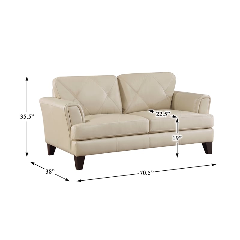 Lexicon Thierry Leather 2-Piece Upholstered Sofa Set in Cream