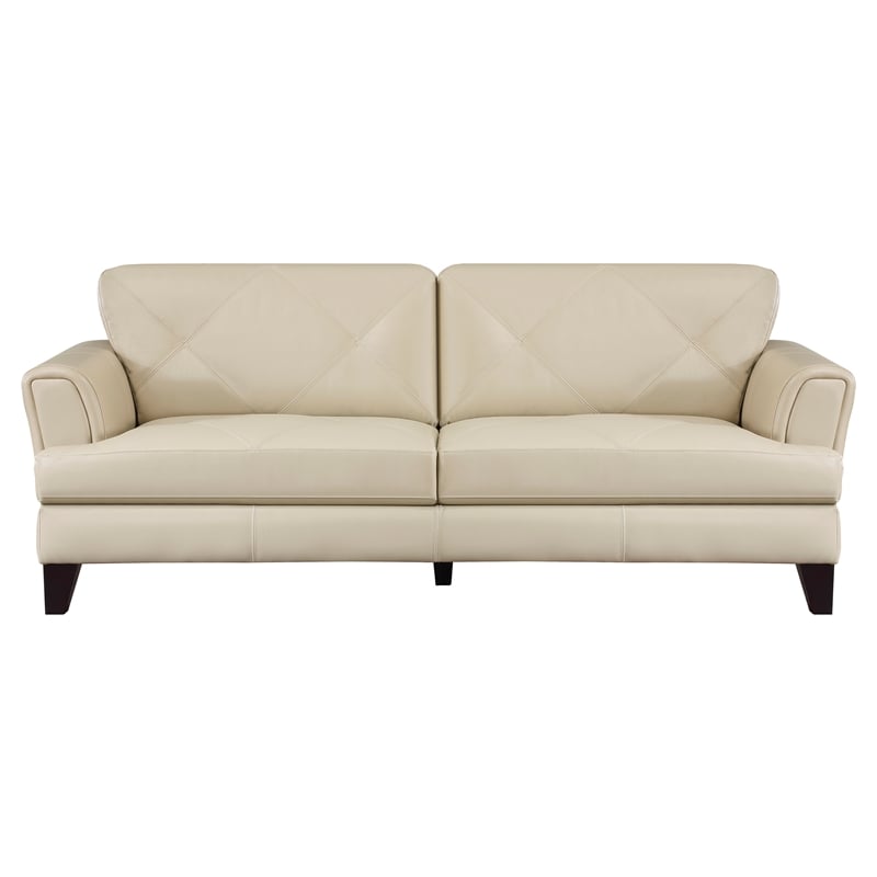 Lexicon Thierry Leather 2-Piece Upholstered Sofa Set in Cream