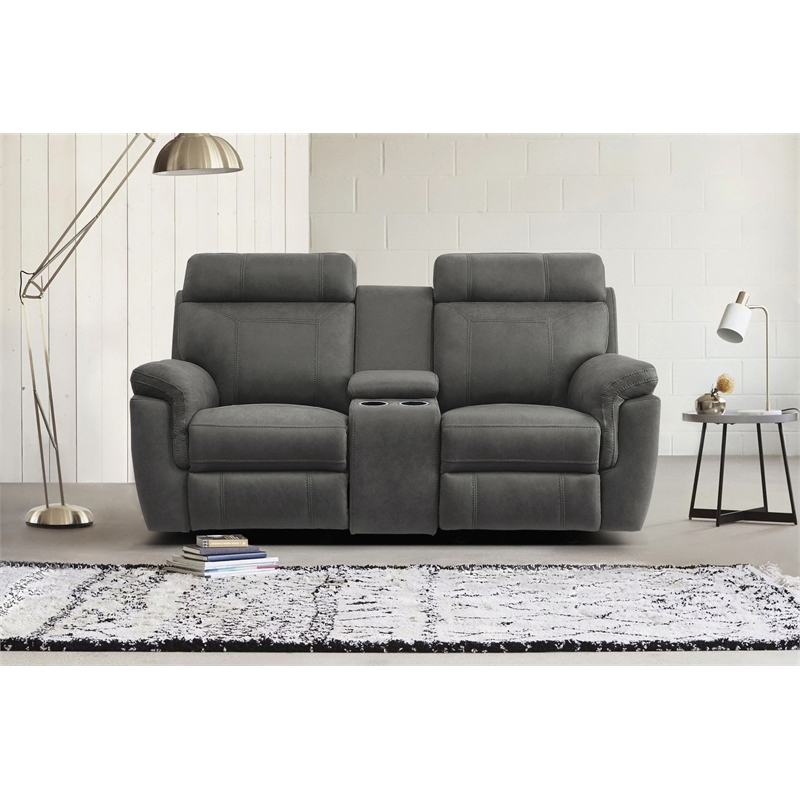 Lexicon Clifton Microfiber 2-Piece Upholstered Manual Reclining Sofa Set in Gray