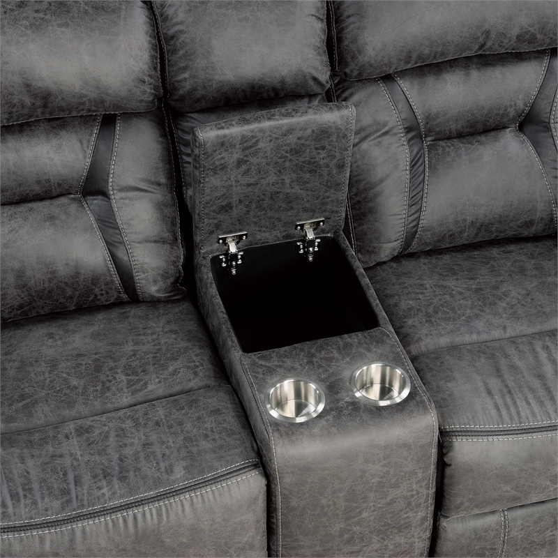 Lexicon Madrona Microfiber 2-Piece Upholstered Manual Reclining Sofa Set in Gray