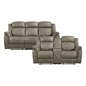 Lexicon Centeroak Microfiber 2-Piece Manual Reclining Sofa Set in Sandy Brown
