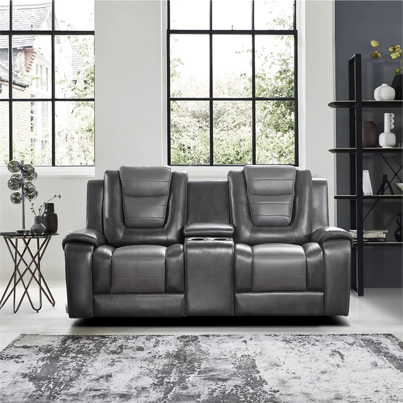 Lexicon Briscoe Faux Leather 2-Piece Manual Reclining Sofa Set in Gray